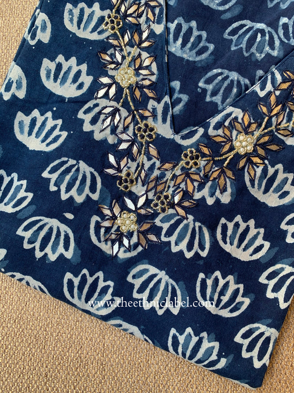 "Manara" Hand Embroidered Block Printed Cotton kurta - 4XL, 5XL