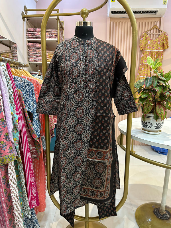 "Noora" Black Ajrakh hand block printed suit set(3 pc)