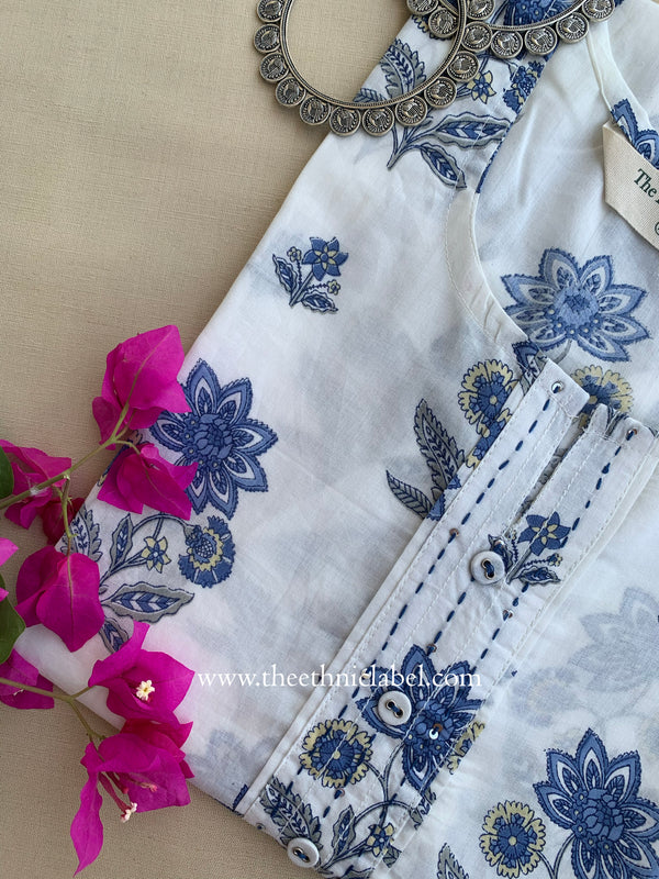 "Raha" Blue Buttoned Cotton kurta