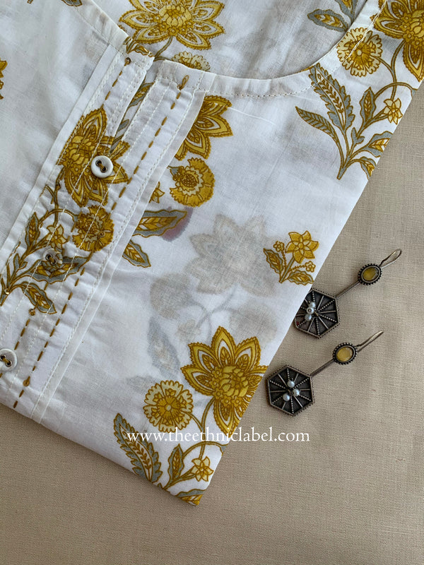 "Raha" Mustard Buttoned Cotton kurta