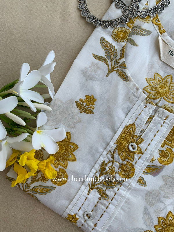 "Raha" Mustard Buttoned Cotton kurta
