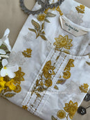 "Raha" Mustard Buttoned Cotton kurta