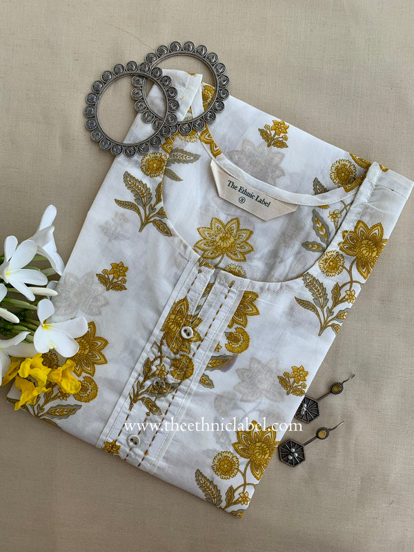 "Raha" Mustard Buttoned Cotton kurta