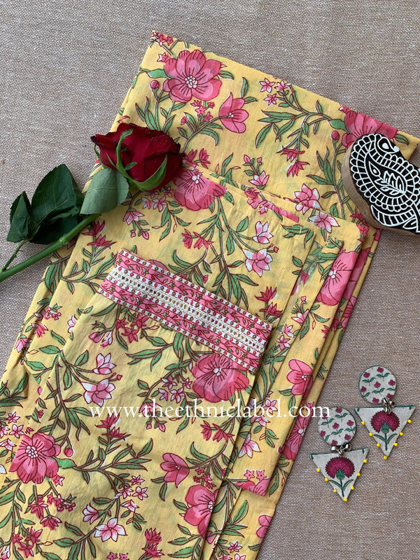 "Bhuvi" Floral Laced Cotton kurta
