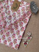 "Tabu" Hand Embroidered Block Printed Cotton kurta - M