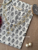 "Aria" Hand Embroidered Block Printed Cotton kurta