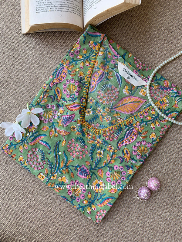 "Ojaswi" Hand-embroidered Block Print Cotton kurta