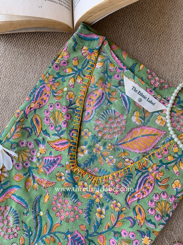 "Ojaswi" Hand-embroidered Block Print Cotton kurta