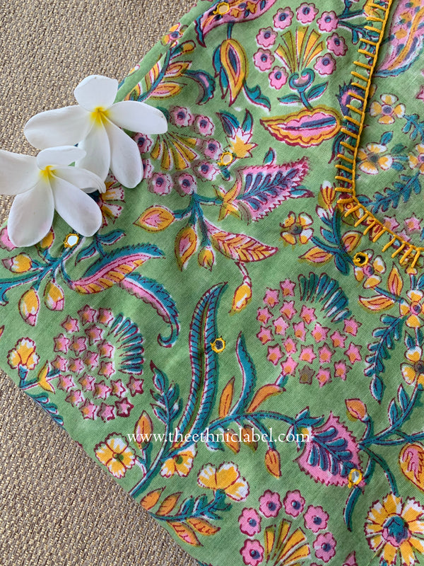 "Ojaswi" Hand-embroidered Block Print Cotton kurta