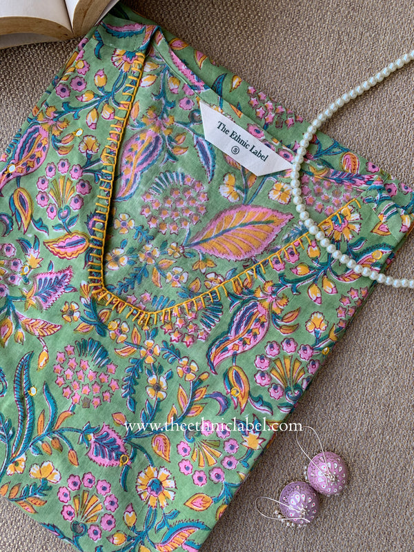 "Ojaswi" Hand-embroidered Block Print Cotton kurta