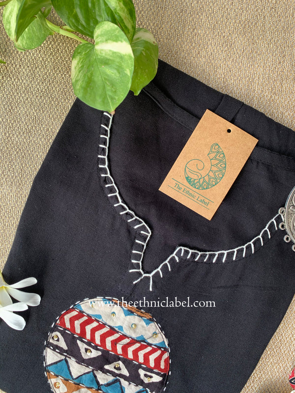 "Pratha-Black" A Line Cotton kurta