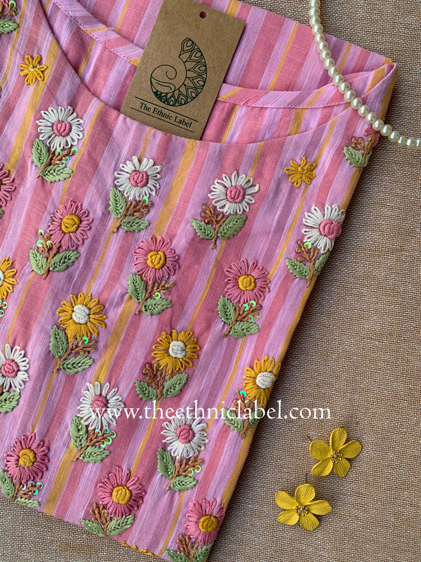 "Aabharan" Pink Embroidered Cotton kurta