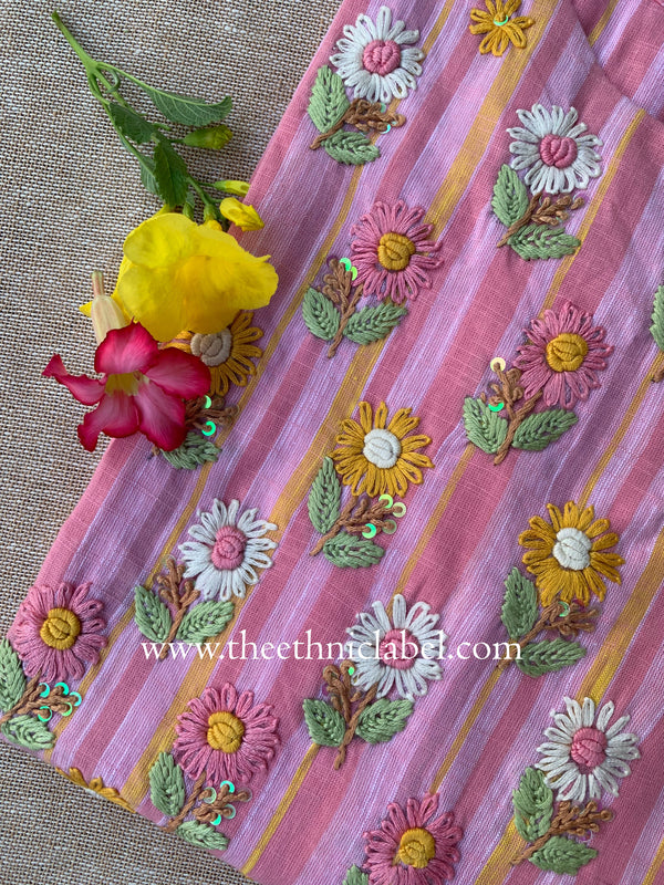 "Aabharan" Pink Embroidered Cotton kurta