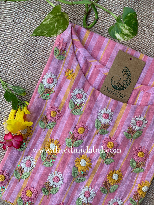 "Aabharan" Pink Embroidered Cotton kurta