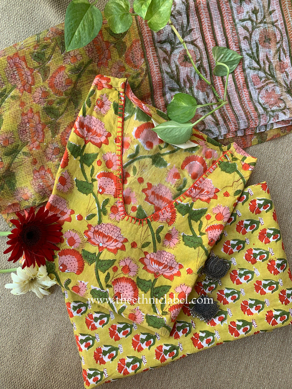 "Sulekha" Cotton Kurta Set with Kota Doria Dupatta(3pc)