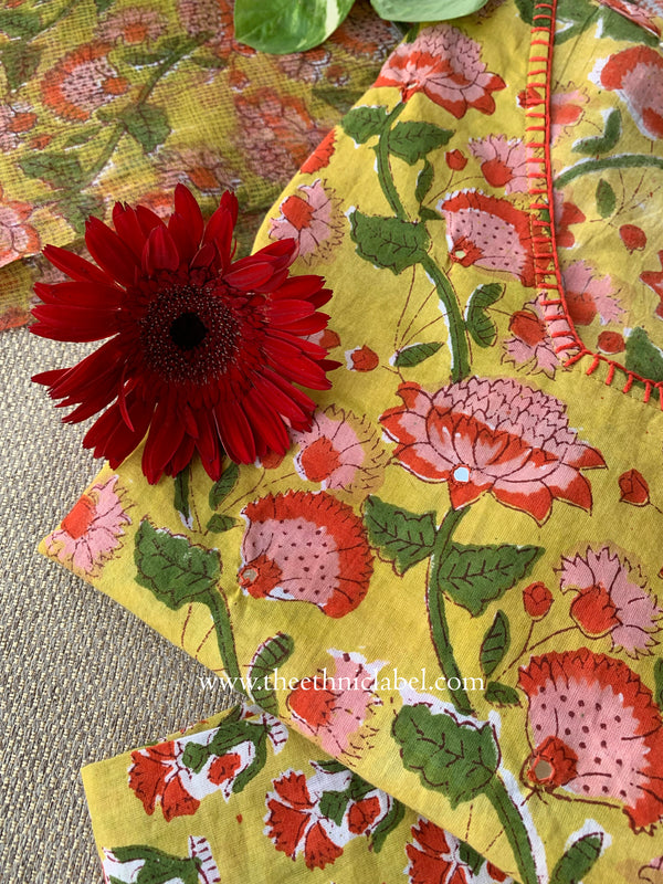 "Sulekha" Cotton Kurta Set with Kota Doria Dupatta(3pc)