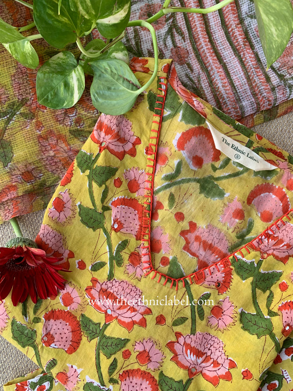 "Sulekha" Cotton Kurta Set with Kota Doria Dupatta(3pc)