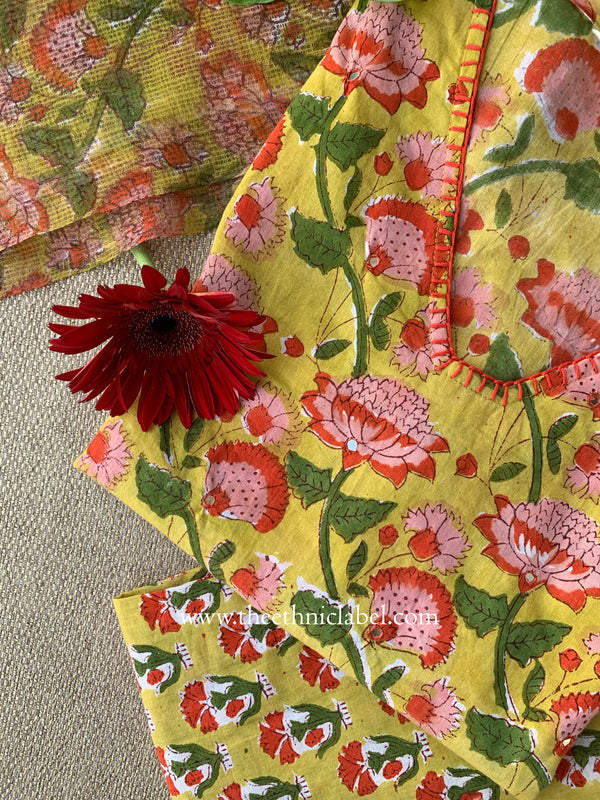 "Sulekha" Cotton Kurta Set with Kota Doria Dupatta(3pc)