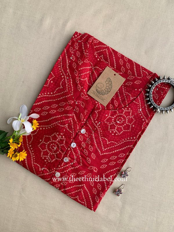 "Roma" Bandhani Buttoned Cotton Kurta