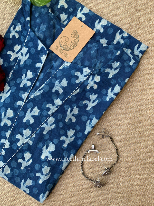 "Noyonika" Indigo Block Printed Cotton kurta