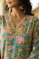 "Raani" Hand Block Printed Cotton Kurta Set (3pc)