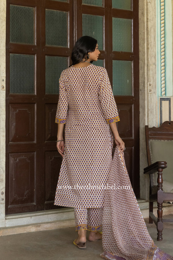 "Jannat" Cotton Kurta Set with Kota Doria Dupatta(3pc)