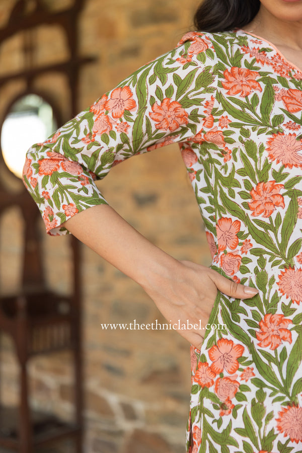 "Kopal" Hand Block Printed Angrakha Cotton kurta