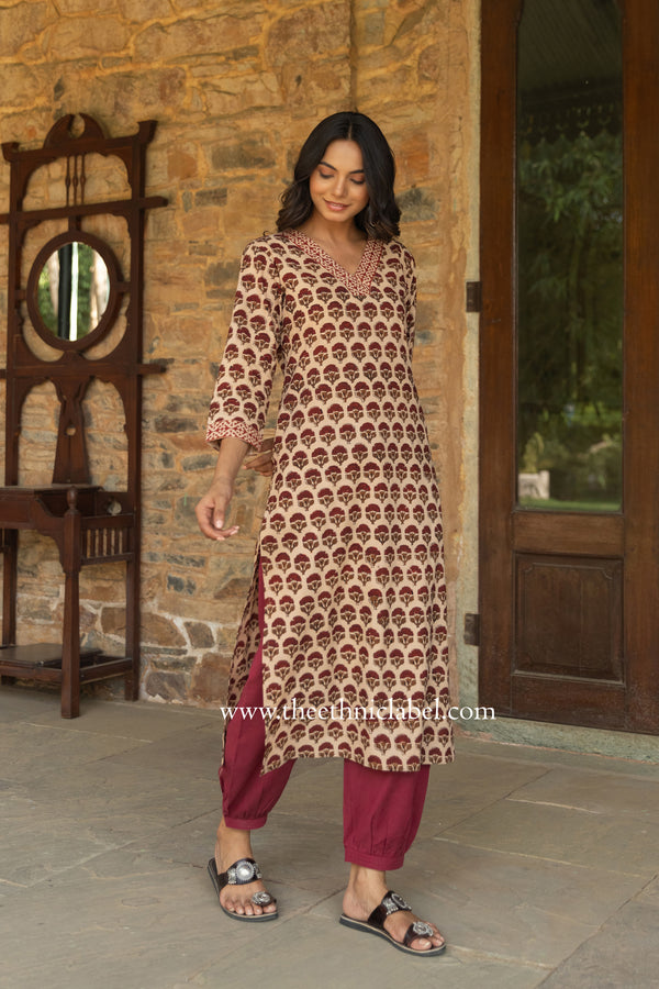 "Nadira" Bagru Print Cotton kurta