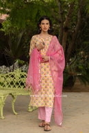 "Madhuri" Hand Block Printed Laced Cotton Kurta