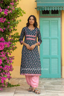 "Radhika" Hand Embroidered Cotton Kurta - XL, XXL, 3XL