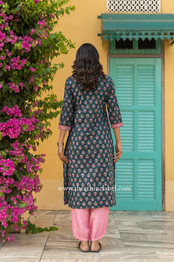 "Radhika" Hand Embroidered Cotton Kurta - XL, XXL, 3XL