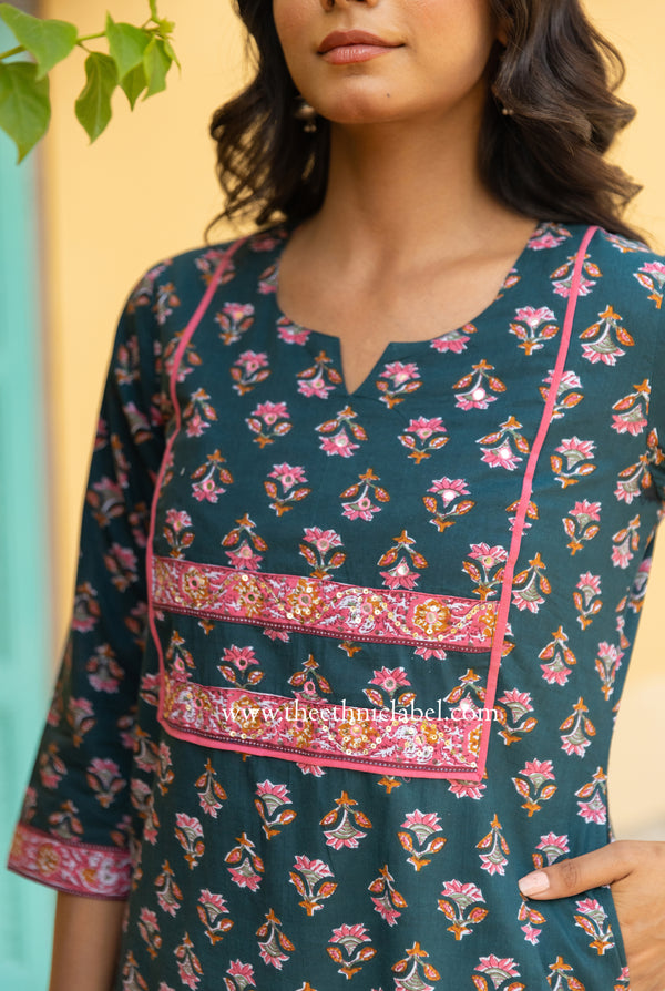 "Radhika" Hand Embroidered Cotton Kurta - XL, XXL, 3XL