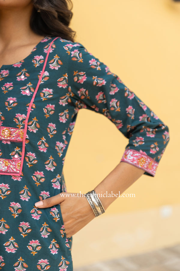 "Radhika" Hand Embroidered Cotton Kurta - XL, XXL, 3XL