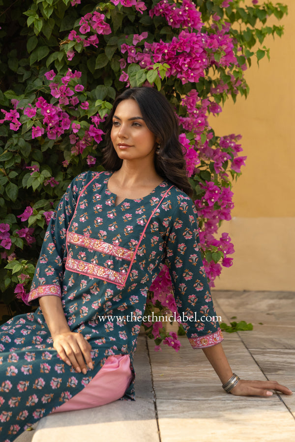 "Radhika" Hand Embroidered Cotton Kurta - XL, XXL, 3XL