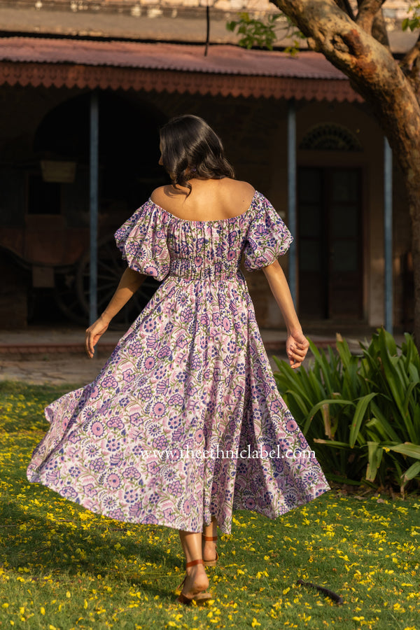 "Bali" Hand Block Printed Flared Cotton Dress