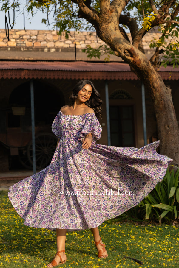 "Bali" Hand Block Printed Flared Cotton Dress