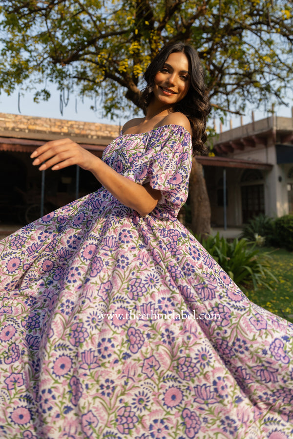 "Bali" Hand Block Printed Flared Cotton Dress