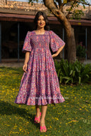 "Langkawi" Purple Hand Block Printed Tiered Cotton dress
