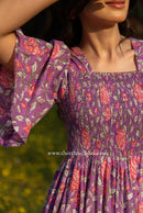 "Langkawi" Purple Hand Block Printed Tiered Cotton dress