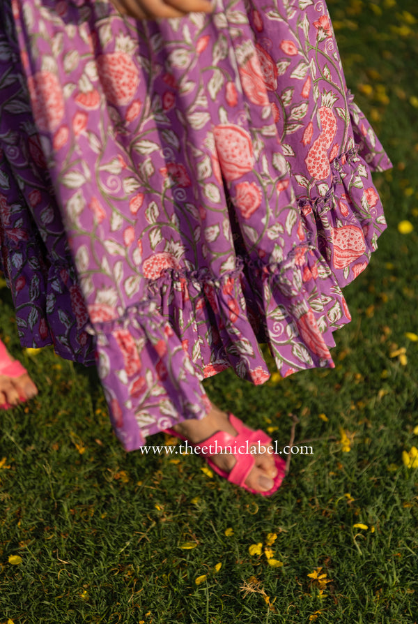 "Langkawi" Purple Hand Block Printed Tiered Cotton dress