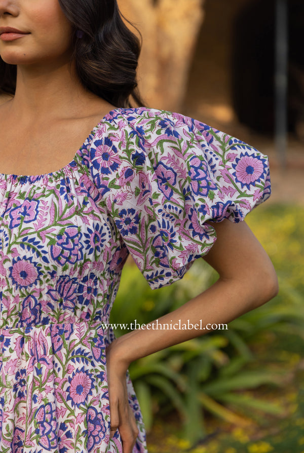 "Bali" Hand Block Printed Flared Cotton Dress