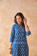 "Rangbhoomi" Indigo Block Printed Cotton kurta