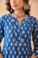 "Rangbhoomi" Indigo Block Printed Cotton kurta