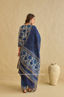 "Rooh" Indigo Hand Block Printed Chanderi Suit Set (3pc)