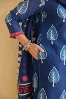 "Siyahi" Indigo Hand Block Printed Chanderi Suit Set (3pc)