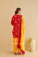 "Gulaal" Red Pure Bandhani Cotton Suit Set (3pc)