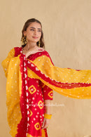 "Gulaal" Red Pure Bandhani Cotton Suit Set (3pc)