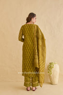 "Parizad" Green Hand Block Printed Hand Work Chanderi Suit Set (3pc)