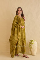 "Parizad" Green Hand Block Printed Hand Work Chanderi Suit Set (3pc)