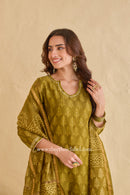"Parizad" Green Hand Block Printed Hand Work Chanderi Suit Set (3pc)